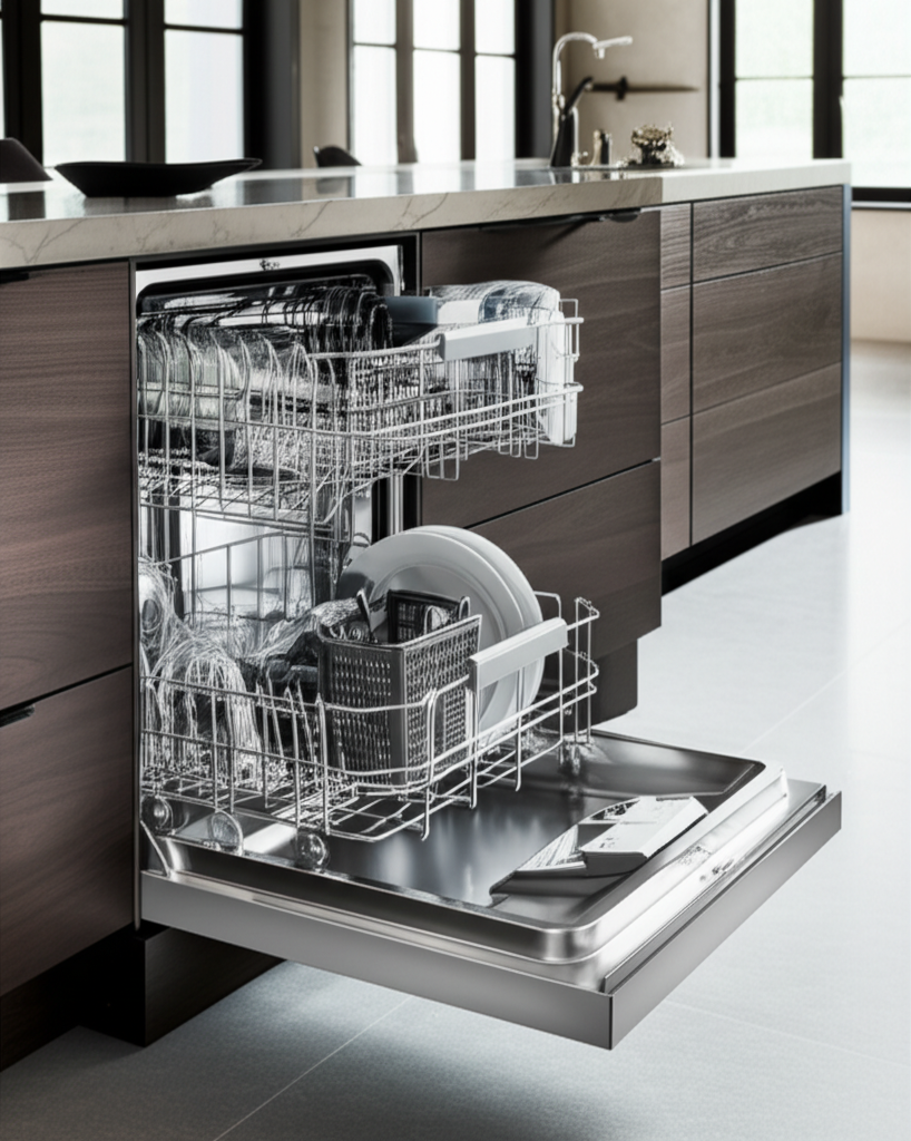 Cove dishwasher installed in modern luxury kitchen