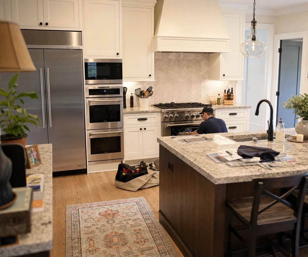 A luxury kitchen with built-in stainless appliances on a same-day visit