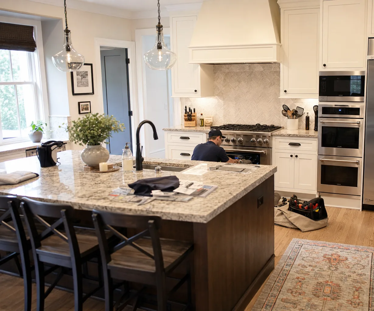A luxury kitchen with built-in stainless appliances on a same-day visit