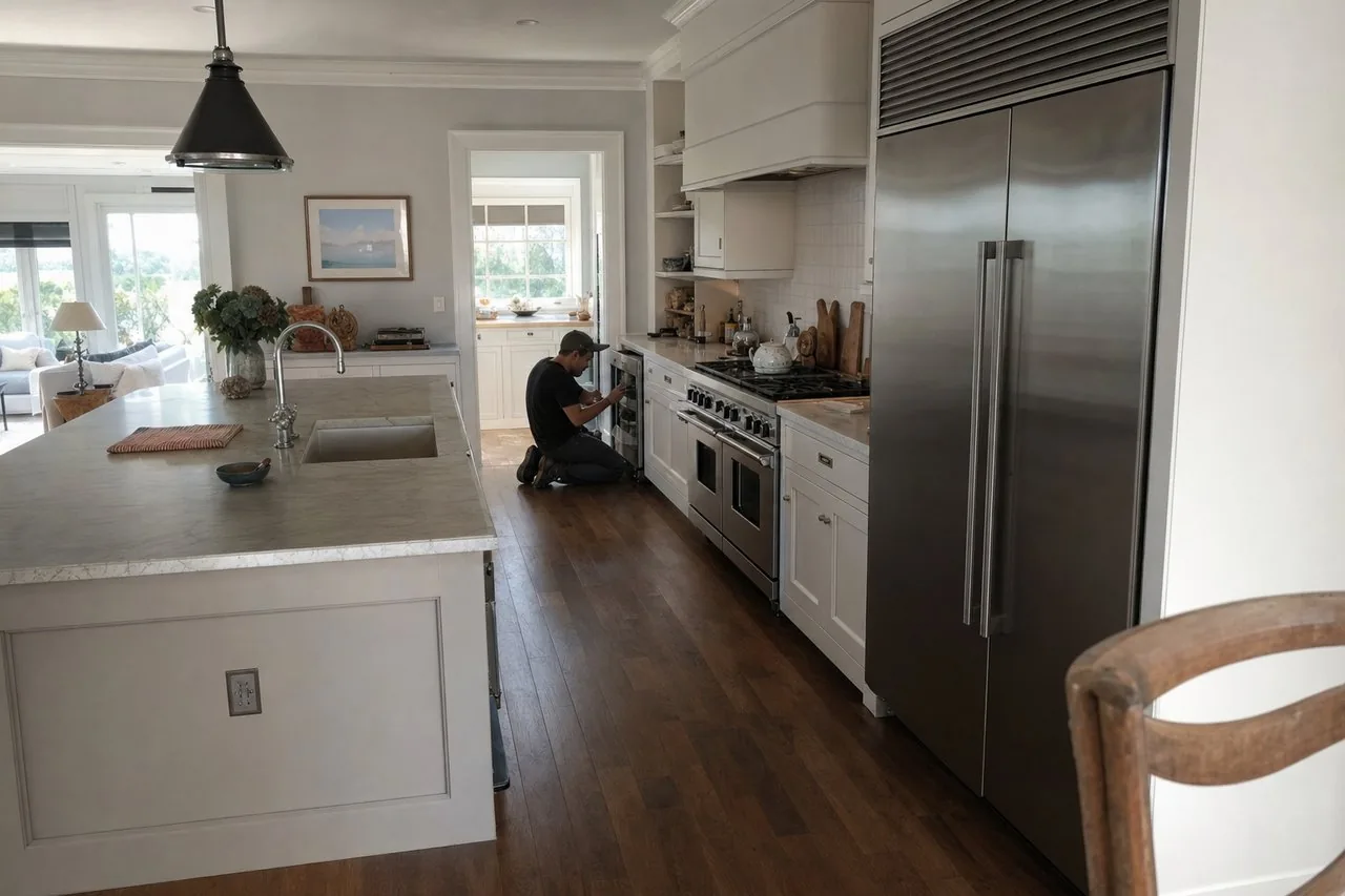 A luxury Great Neck kitchen with built-in Sub-Zero and Wolf appliances on a same-day visit