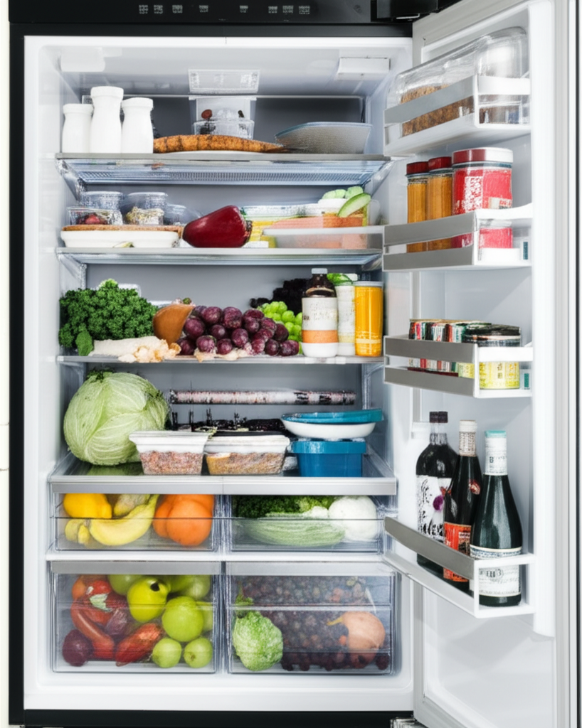 Sub-Zero built-in refrigerator with door open showing premium storage