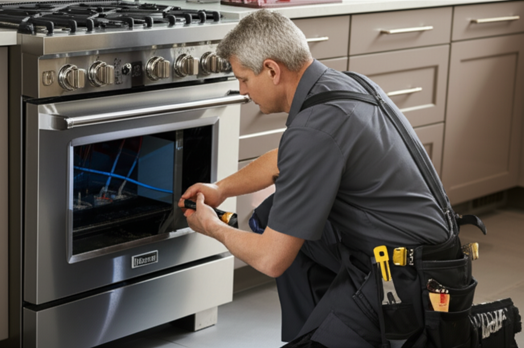 Technician repairing range